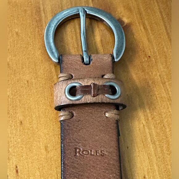 Rolfs Brown Tan Leather Belt Grommets Leather Weave Detail XL - Picture 4 of 6